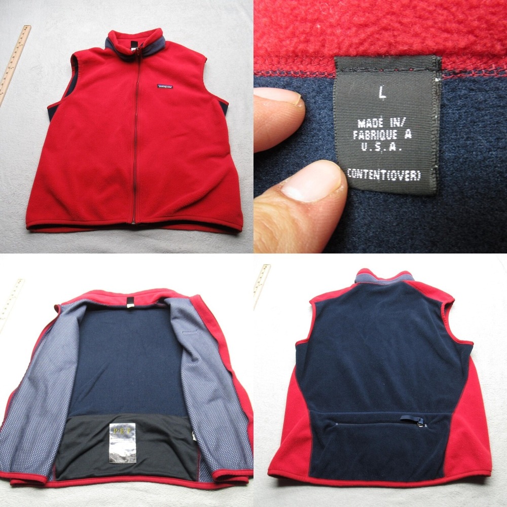 Patagonia Vest Unisex Flyer Large Red Blue Full Zip USA Made Hiking 1992 VTG